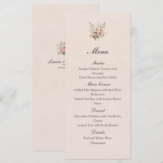 Elegant Blush Pink Gold Roses Wedding Flat Menu (Voorkant / Achterkant)