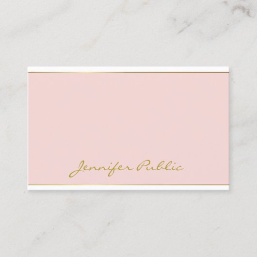 Elegant Blush Pink Gold Sjabloon Handschrift Visitekaartje (Voorkant)