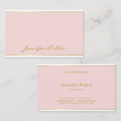 Elegant Blush Pink Gold Sjabloon Handschrift Visitekaartje (Voorkant / Achterkant)
