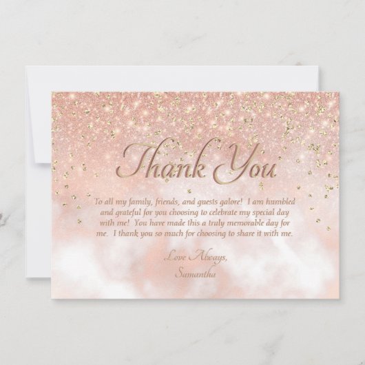 Elegant Blush Pink Gold Sparkle Script Typografie Bedankkaart (Voorkant)