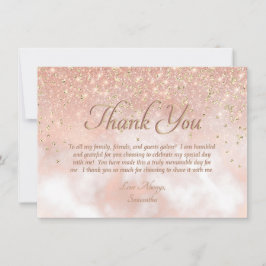 Elegant Blush Pink Gold Sparkle Script Typografie Bedankkaart