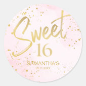 Elegant Blush Pink & Gold Sweet 16 Birthday Ronde Sticker (Voorkant)