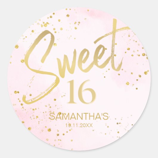 Elegant Blush Pink & Gold Sweet 16 Birthday Ronde Sticker (Voorkant)
