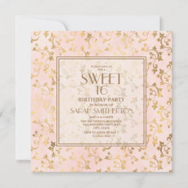 Elegant Blush Pink Gold Sweet 16 Kaart