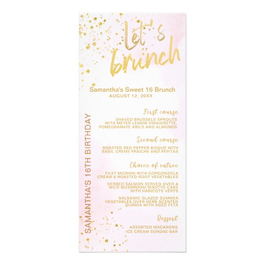 Elegant Blush Pink & Gold Sweet 16 Menu  (Voorkant)