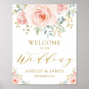 Elegant Blush Pink Gold Weddenschap Welkom Poster