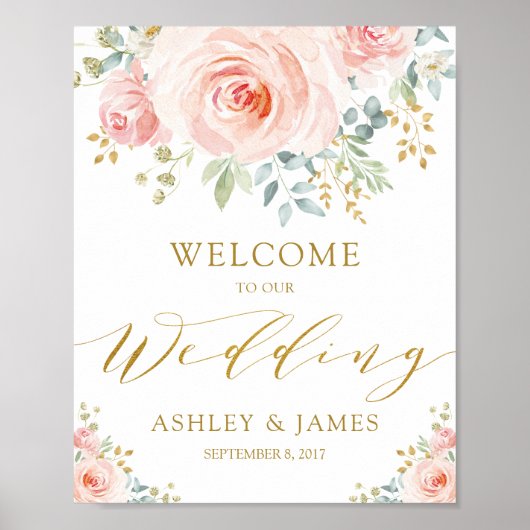 Elegant Blush Pink Gold Weddenschap Welkom Poster (Voorkant)