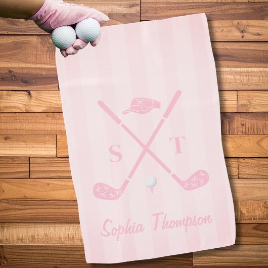 Elegant Blush Pink Golf Club Bows Stripes Custom Golfhanddoek