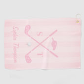 Elegant Blush Pink Golf Club Bows Stripes Custom Golfhanddoek (Horizontaal)