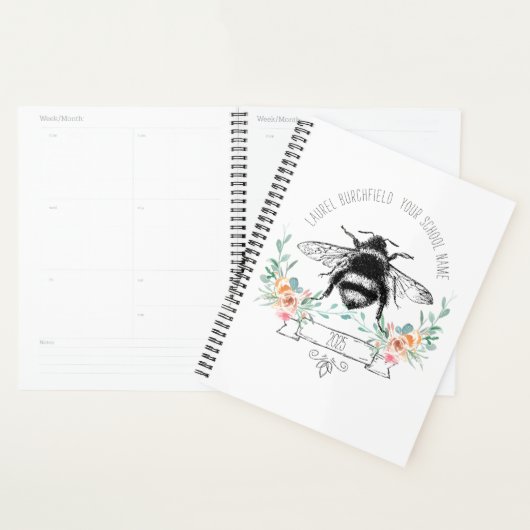 Elegant Blush Pink Green Bee Floral School Planner (Display)
