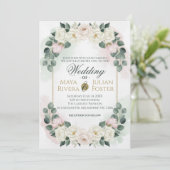 Elegant Blush Pink & Green Floral Wedding Invitati Kaart (Staand voorkant)