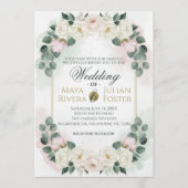 Elegant Blush Pink & Green Floral Wedding Invitati Kaart (Voorkant)