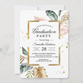 Elegant Blush Pink Green Gold Leaves | Gouddruppel Kaart (Voorkant)