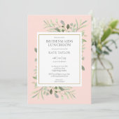Elegant Blush Pink Greenery Bridesmaids Luncheon Kaart (Staand voorkant)