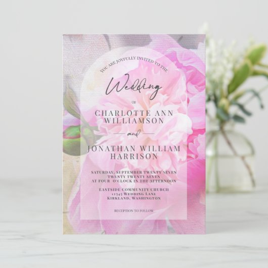 Elegant Blush Pink Grey Floral Wedding Kaart (Staand voorkant)