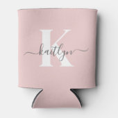 Elegant Blush Pink Grey Script Monogram Blikjeskoeler (Voorkant)
