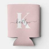 Elegant Blush Pink Grey Script Monogram Blikjeskoeler (Achterkant)