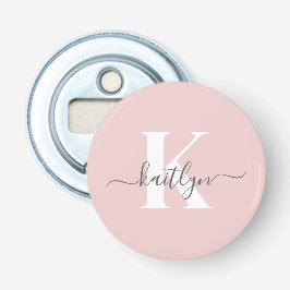 Elegant Blush Pink Grey Script Monogram Button Flesopener