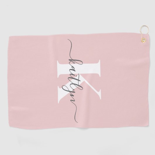 Elegant Blush Pink Grey Script Monogram Golfhanddoek (Horizontaal)