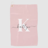 Elegant Blush Pink Grey Script Monogram Golfhanddoek (Voorkant)