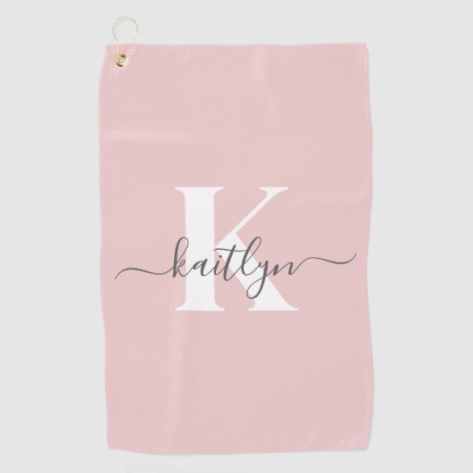 Elegant Blush Pink Grey Script Monogram Golfhanddoek (Voorkant)