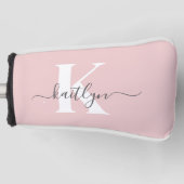 Elegant Blush Pink Grey Script Monogram Golfheadcover (Voorkant)