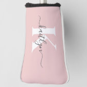 Elegant Blush Pink Grey Script Monogram Golfheadcover (Draai 90)