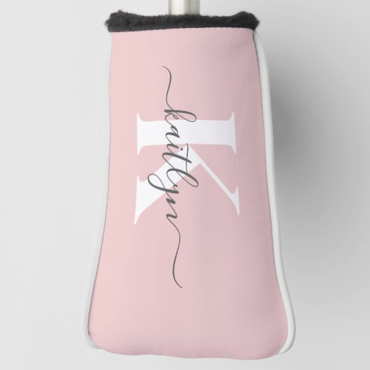 Elegant Blush Pink Grey Script Monogram Golfheadcover (Draai 90)