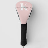 Elegant Blush Pink Grey Script Monogram Golfheadcover (Voorkant)
