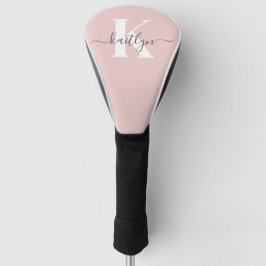 Elegant Blush Pink Grey Script Monogram Golfheadcover