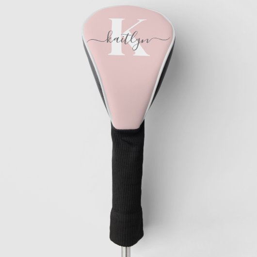 Elegant Blush Pink Grey Script Monogram Golfheadcover (Voorkant)