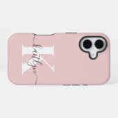 Elegant Blush Pink Grey Script Monogram iPhone 16 Hoesje (Achterkant horizontaal)
