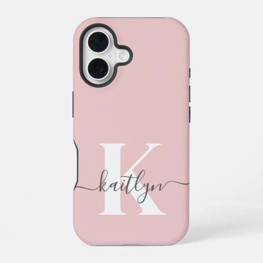 Elegant Blush Pink Grey Script Monogram iPhone 16 Hoesje (Achterkant)