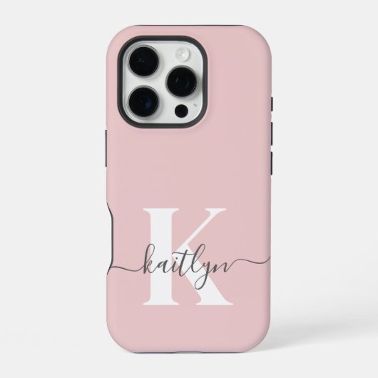 Elegant Blush Pink Grey Script Monogram iPhone Hoesje (Achterkant)
