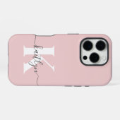 Elegant Blush Pink Grey Script Monogram iPhone Hoesje (Achterkant horizontaal)