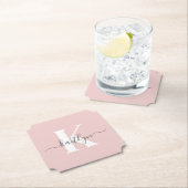 Elegant Blush Pink Grey Script Monogram Kartonnen Onderzetters (Insitu)
