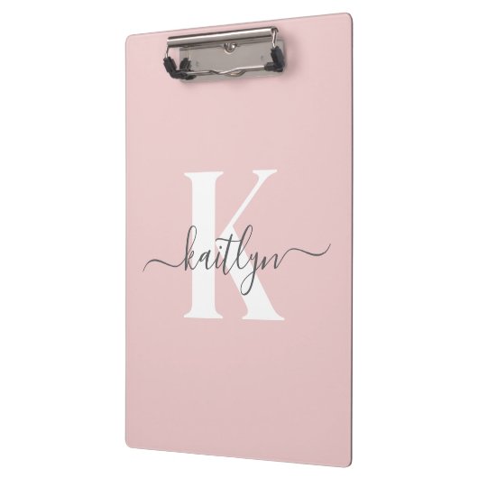 Elegant Blush Pink Grey Script Monogram Klembord (Links)