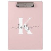 Elegant Blush Pink Grey Script Monogram Klembord (Voorkant)