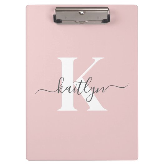 Elegant Blush Pink Grey Script Monogram Klembord (Voorkant)