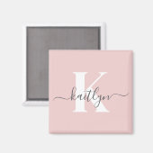 Elegant Blush Pink Grey Script Monogram Magneet (Voorkant / Achterkant)