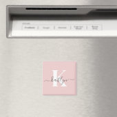 Elegant Blush Pink Grey Script Monogram Magneet (Insitu (Vaatwasser))