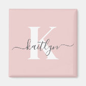 Elegant Blush Pink Grey Script Monogram Magneet (Voorkant)