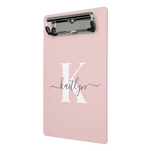 Elegant Blush Pink Grey Script Monogram Mini Klembord (Angled2)