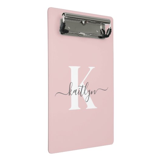 Elegant Blush Pink Grey Script Monogram Mini Klembord (Schuin)