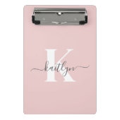Elegant Blush Pink Grey Script Monogram Mini Klembord (Voorkant)