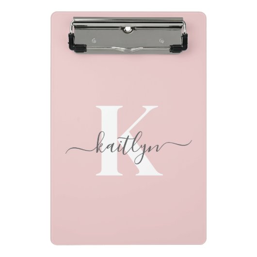 Elegant Blush Pink Grey Script Monogram Mini Klembord (Voorkant)