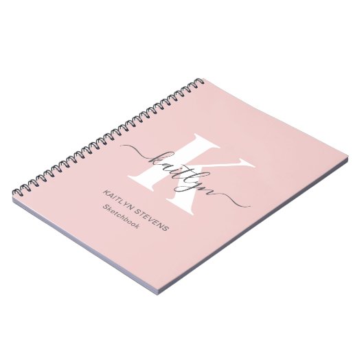 Elegant Blush Pink Grey Script Monogram Notitieboek (Linkerzijde)