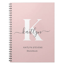 Elegant Blush Pink Grey Script Monogram Notitieboek