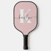 Elegant Blush Pink Grey Script Monogram Pickleball Paddle (Voorkant)