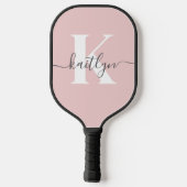 Elegant Blush Pink Grey Script Monogram Pickleball Paddle (Achterkant)